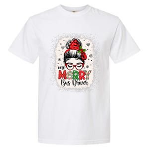 One Merry Bus Driver Messy Bun Christmas School Bus Driver Garment-Dyed Heavyweight T-Shirt