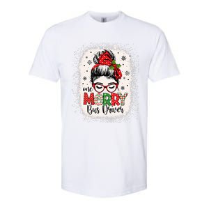 One Merry Bus Driver Messy Bun Christmas School Bus Driver Softstyle CVC T-Shirt