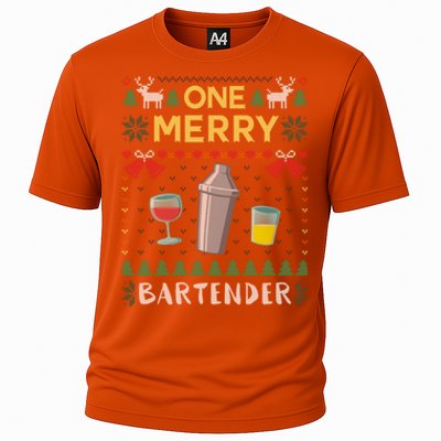 One Merry Bartender Cocktail Bar Ugly Christmas Sweater Gift Cooling Performance Crew T-Shirt