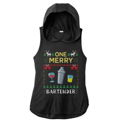 One Merry Bartender Cocktail Bar Ugly Christmas Sweater Gift Ladies PosiCharge Tri-Blend Wicking Draft Hoodie Tank