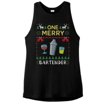 One Merry Bartender Cocktail Bar Ugly Christmas Sweater Gift Ladies PosiCharge Tri-Blend Wicking Tank