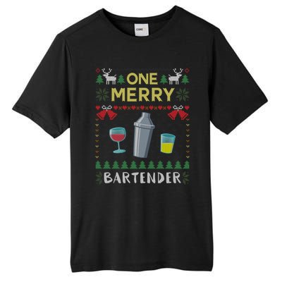 One Merry Bartender Cocktail Bar Ugly Christmas Sweater Gift Tall Fusion ChromaSoft Performance T-Shirt