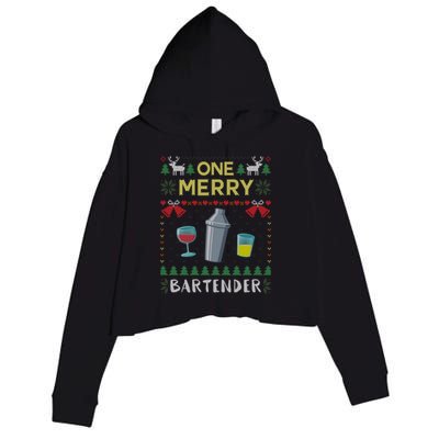 One Merry Bartender Cocktail Bar Ugly Christmas Sweater Gift Crop Fleece Hoodie