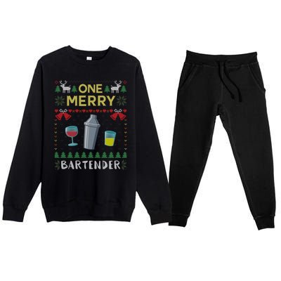 One Merry Bartender Cocktail Bar Ugly Christmas Sweater Gift Premium Crewneck Sweatsuit Set