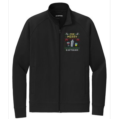 One Merry Bartender Cocktail Bar Ugly Christmas Sweater Gift Stretch Full-Zip Cadet Jacket