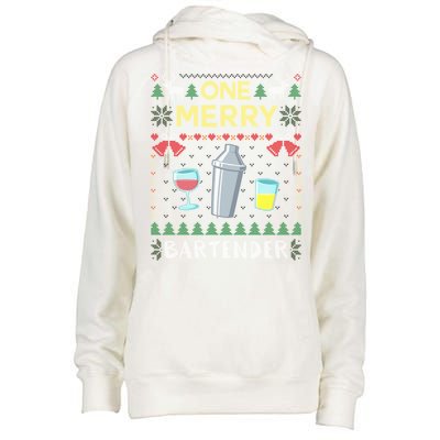 One Merry Bartender Cocktail Bar Ugly Christmas Sweater Gift Womens Funnel Neck Pullover Hood