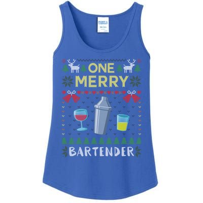 One Merry Bartender Cocktail Bar Ugly Christmas Sweater Gift Ladies Essential Tank