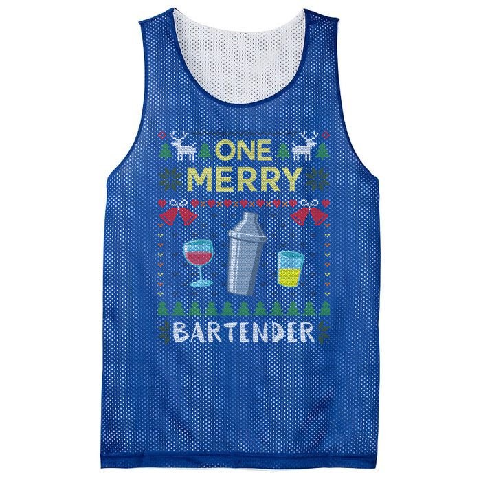 One Merry Bartender Cocktail Bar Ugly Christmas Sweater Gift Mesh Reversible Basketball Jersey Tank