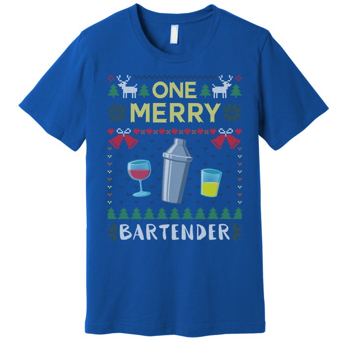 One Merry Bartender Cocktail Bar Ugly Christmas Sweater Gift Premium T-Shirt