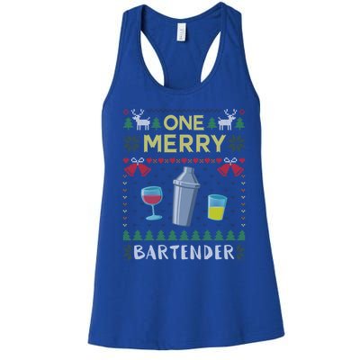 One Merry Bartender Cocktail Bar Ugly Christmas Sweater Gift Women's Racerback Tank