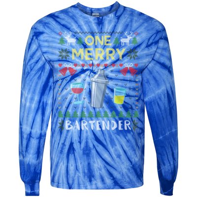 One Merry Bartender Cocktail Bar Ugly Christmas Sweater Gift Tie-Dye Long Sleeve Shirt