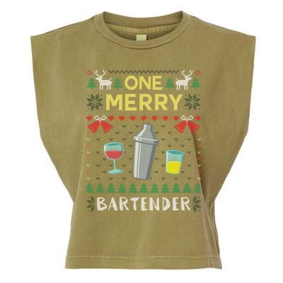 One Merry Bartender Cocktail Bar Ugly Christmas Sweater Gift Garment-Dyed Women's Muscle Tee