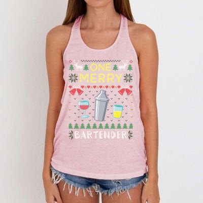 One Merry Bartender Cocktail Bar Ugly Christmas Sweater Gift Women's Knotted Racerback Tank