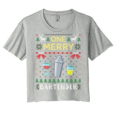 One Merry Bartender Cocktail Bar Ugly Christmas Sweater Gift Women's Crop Top Tee