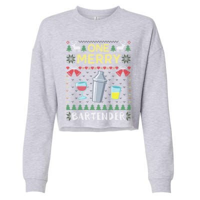 One Merry Bartender Cocktail Bar Ugly Christmas Sweater Gift Cropped Pullover Crew