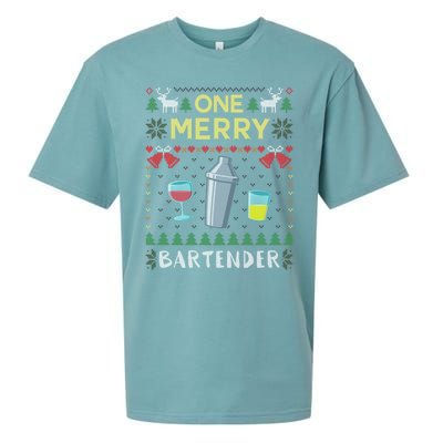 One Merry Bartender Cocktail Bar Ugly Christmas Sweater Gift Sueded Cloud Jersey T-Shirt