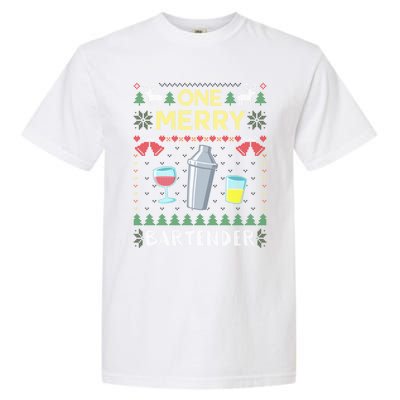 One Merry Bartender Cocktail Bar Ugly Christmas Sweater Gift Garment-Dyed Heavyweight T-Shirt