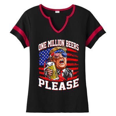 One Million Beers Please Trump 4th Of July Usa American Flag Ladies Halftime Notch Neck Tee