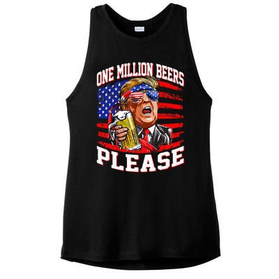 One Million Beers Please Trump 4th Of July Usa American Flag Ladies PosiCharge Tri-Blend Wicking Tank