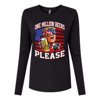 One Million Beers Please Trump 4th Of July Usa American Flag Womens Cotton Relaxed Long Sleeve T-Shirt