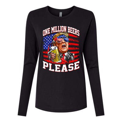 One Million Beers Please Trump 4th Of July Usa American Flag Womens Cotton Relaxed Long Sleeve T-Shirt