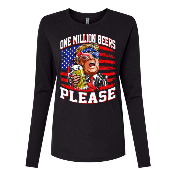 One Million Beers Please Trump 4th Of July Usa American Flag Womens Cotton Relaxed Long Sleeve T-Shirt