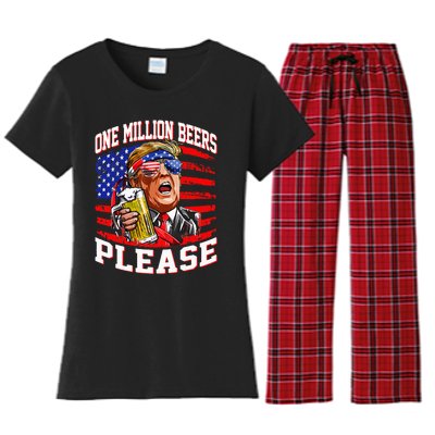 One Million Beers Please Trump 4th Of July Usa American Flag Women's Flannel Pajama Set