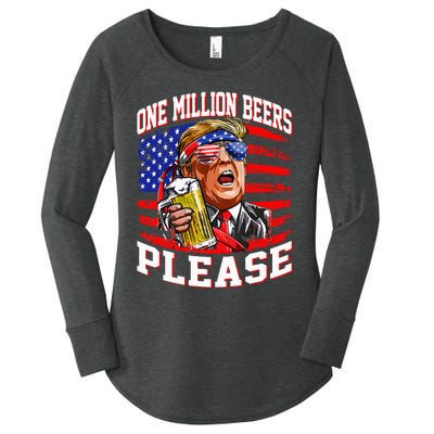 One Million Beers Please Trump 4th Of July Usa American Flag Women's Perfect Tri Tunic Long Sleeve Shirt