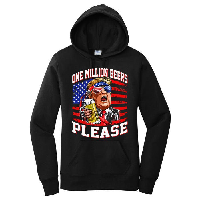 One Million Beers Please Trump 4th Of July Usa American Flag Women's Pullover Hoodie