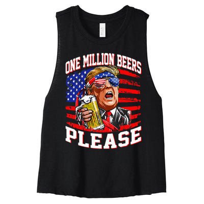 One Million Beers Please Trump 4th Of July Usa American Flag Women's Racerback Cropped Tank