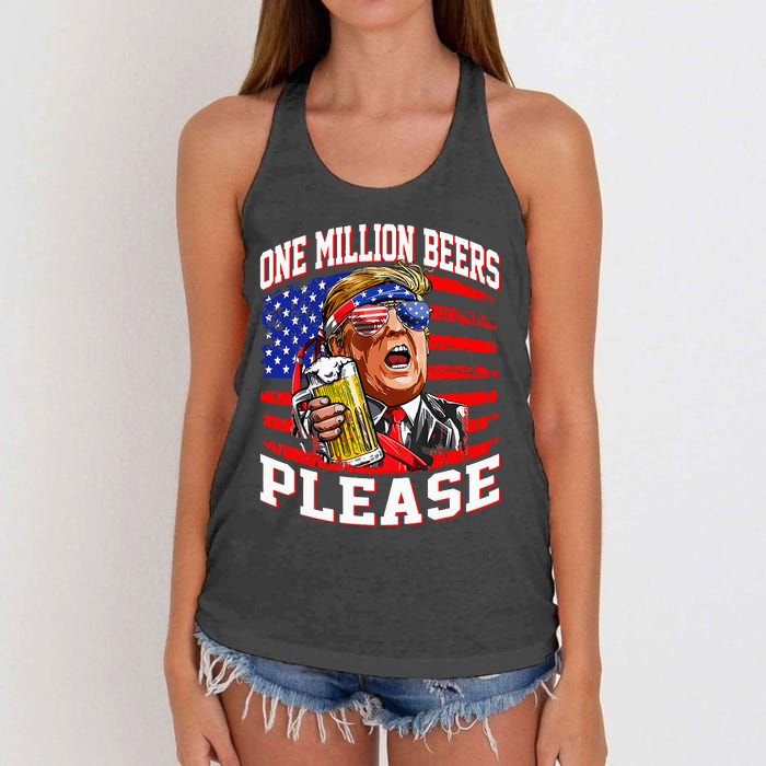 One Million Beers Please Trump 4th Of July Usa American Flag Women's Knotted Racerback Tank