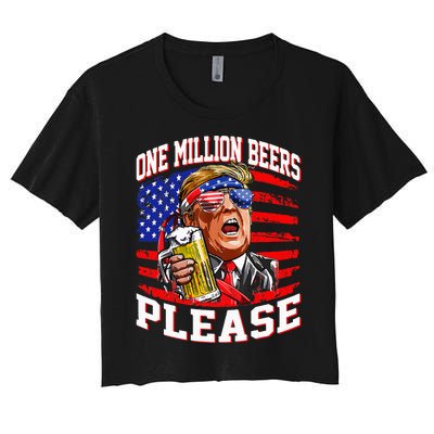 One Million Beers Please Trump 4th Of July Usa American Flag Women's Crop Top Tee