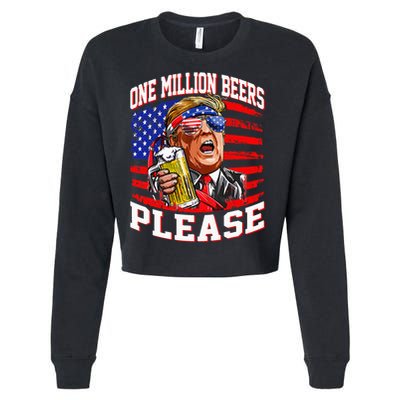 One Million Beers Please Trump 4th Of July Usa American Flag Cropped Pullover Crew