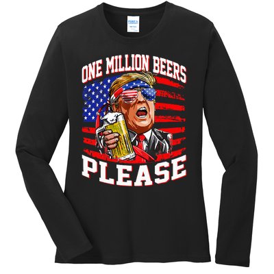 One Million Beers Please Trump 4th Of July Usa American Flag Ladies Long Sleeve Shirt