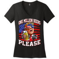 One Million Beers Please Trump 4th Of July Usa American Flag Women's V-Neck T-Shirt