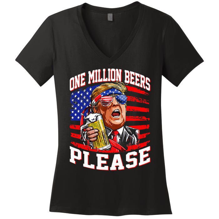 One Million Beers Please Trump 4th Of July Usa American Flag Women's V-Neck T-Shirt