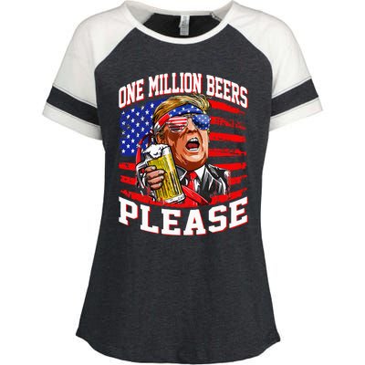 One Million Beers Please Trump 4th Of July Usa American Flag Enza Ladies Jersey Colorblock Tee