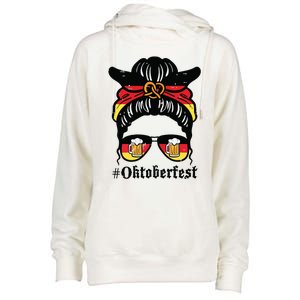 Oktoberfest Messy Bun German Flag Bavarian Festival Women Womens Funnel Neck Pullover Hood