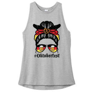 Oktoberfest Messy Bun German Flag Bavarian Festival Women Ladies PosiCharge Tri-Blend Wicking Tank