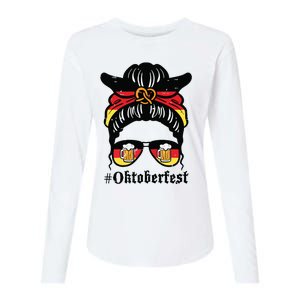 Oktoberfest Messy Bun German Flag Bavarian Festival Women Womens Cotton Relaxed Long Sleeve T-Shirt