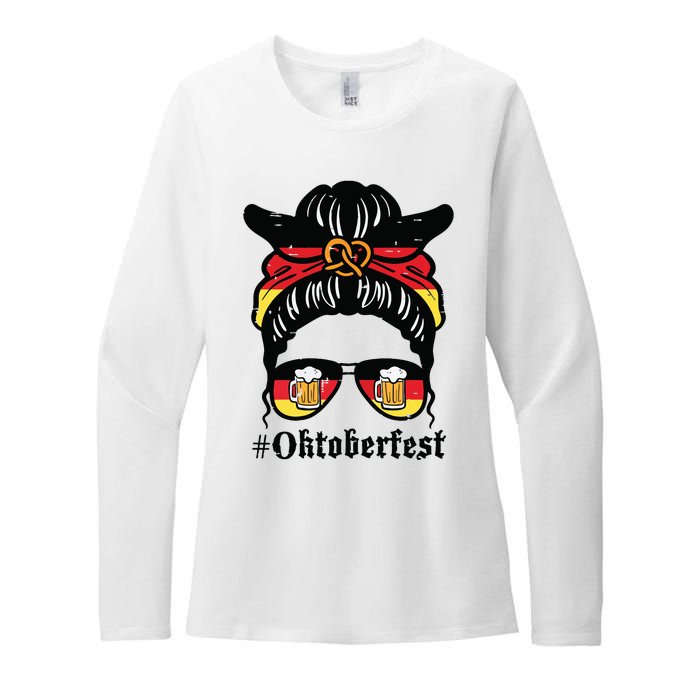 Oktoberfest Messy Bun German Flag Bavarian Festival Women Womens CVC Long Sleeve Shirt