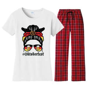 Oktoberfest Messy Bun German Flag Bavarian Festival Women Women's Flannel Pajama Set