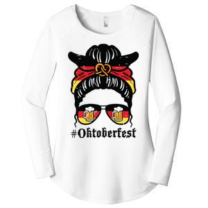 Oktoberfest Messy Bun German Flag Bavarian Festival Women Women's Perfect Tri Tunic Long Sleeve Shirt