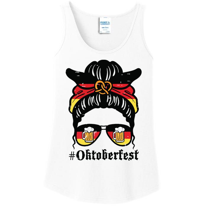 Oktoberfest Messy Bun German Flag Bavarian Festival Women Ladies Essential Tank