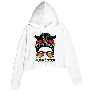 Oktoberfest Messy Bun German Flag Bavarian Festival Women Crop Fleece Hoodie