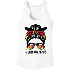 Oktoberfest Messy Bun German Flag Bavarian Festival Women Ladies PosiCharge Competitor Racerback Tank