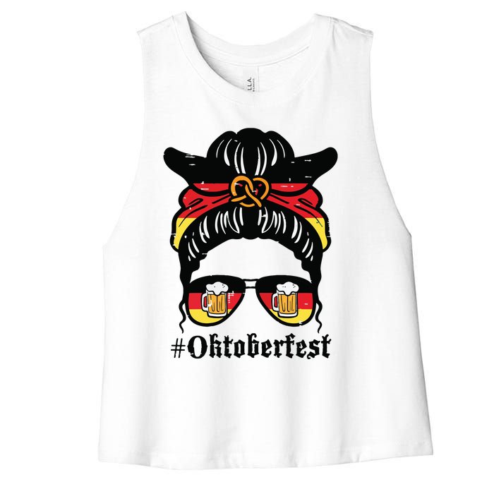 Oktoberfest Messy Bun German Flag Bavarian Festival Women Women's Racerback Cropped Tank