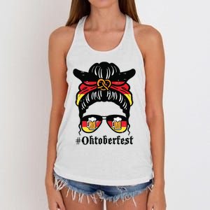 Oktoberfest Messy Bun German Flag Bavarian Festival Women Women's Knotted Racerback Tank