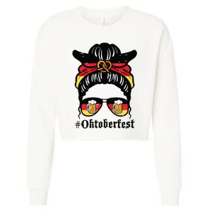 Oktoberfest Messy Bun German Flag Bavarian Festival Women Cropped Pullover Crew