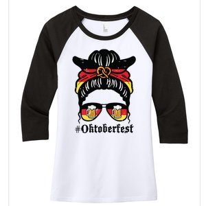 Oktoberfest Messy Bun German Flag Bavarian Festival Women Women's Tri-Blend 3/4-Sleeve Raglan Shirt